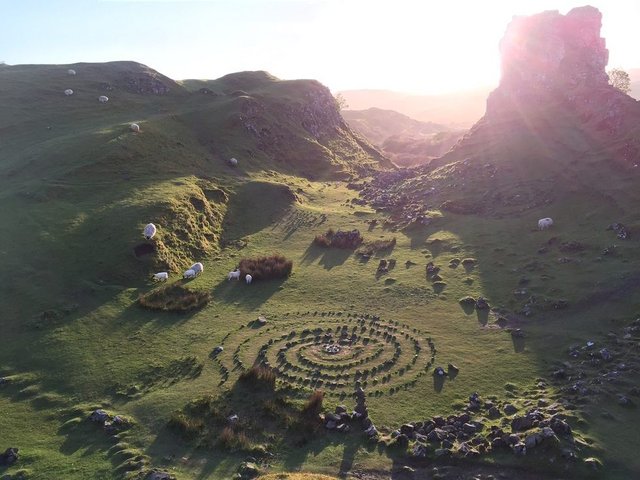 x circle and sheep in fairy glen.JPG