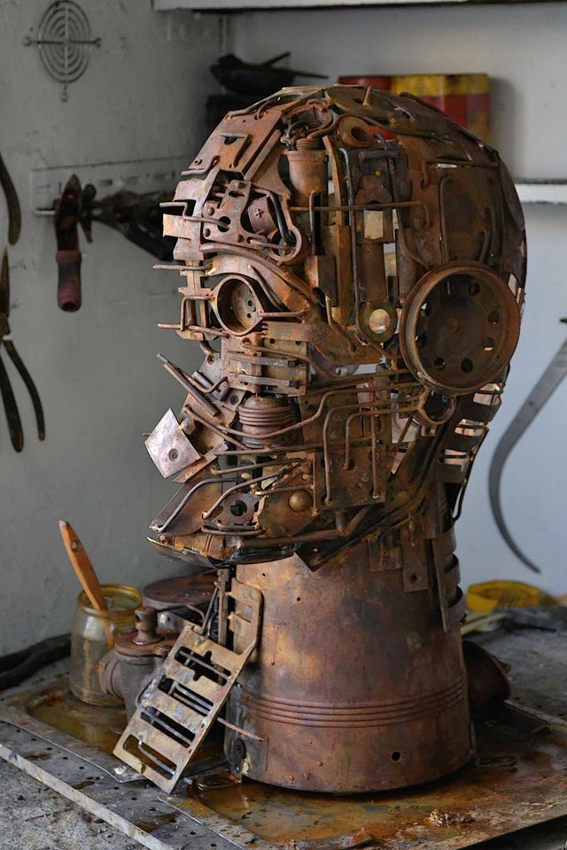 Steampunk head sculpture