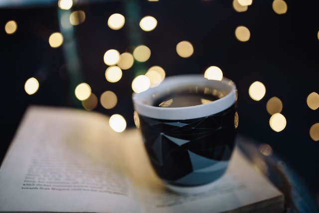 kaboompics_Cup of coffee, book, fairy lights.jpg