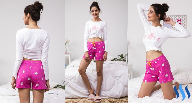 Pretty Pig Sleep Shorts- Pink N Print- ₹495 Only..jpg