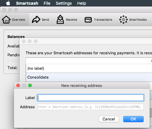 Create a new Receiving Address to consolidate into