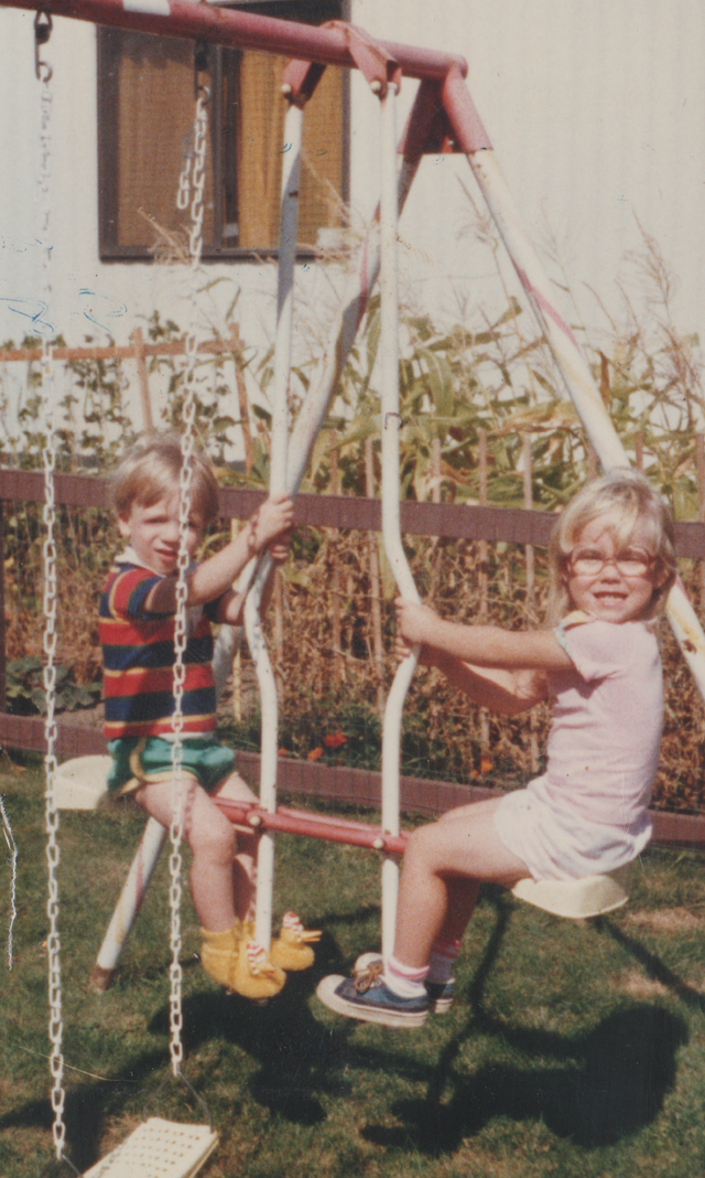 1984-07 - July of 1984 - Katie and Ricky swinging on our swing set