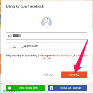 Bước 3: Xem lại tên đăng nhập và email được nhập từ Facebook rồi nhấn nút Đăng ký