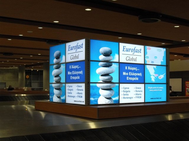 Scala Digital Signage Network at Larnaca Airport showing Eurofast Global