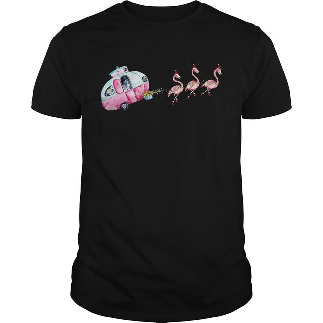 Flamingo sled camping car shirt