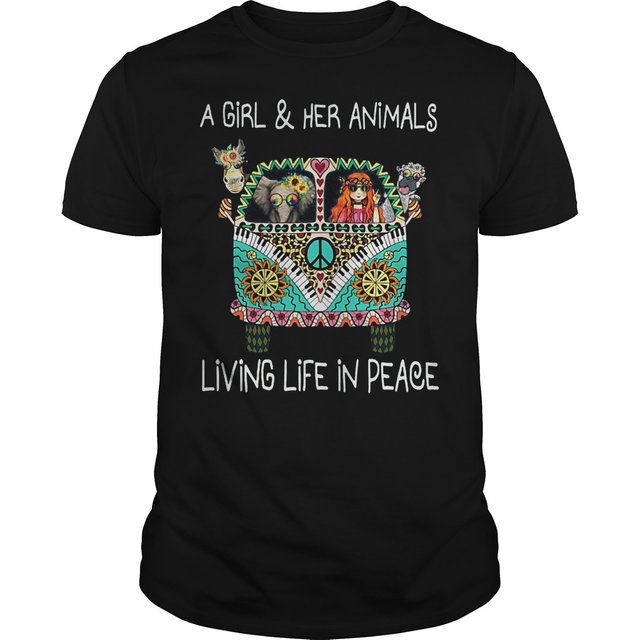 Hippie bus a girl her animals living life in peace Shirt