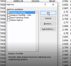 correlation in excel