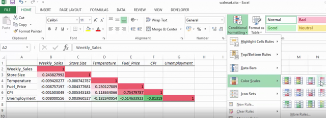 correlation in excel