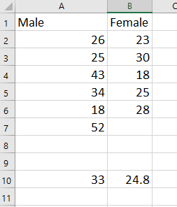 t.test in excel