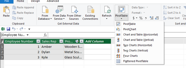 Inserting pivot tables from power pivot