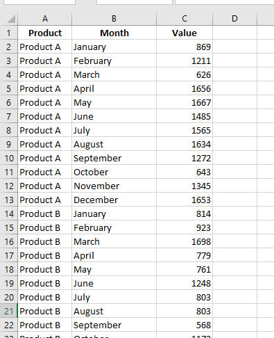 tabular data in excel