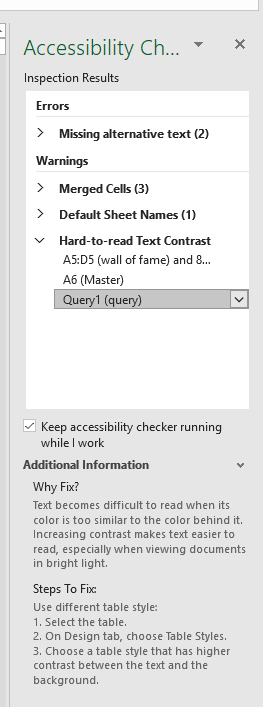 accessibility checker in excel