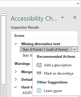 recommended fixes for accessibility in excel