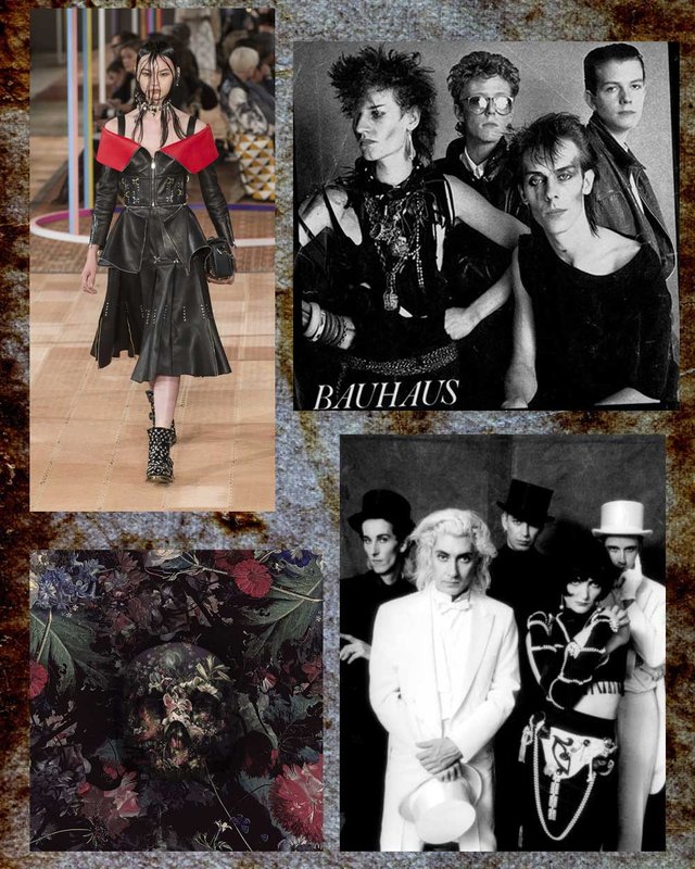 Bauhaus band, Siouxsie and the Banshees band, goth style on Alexander McQueen runway goth aesthetic