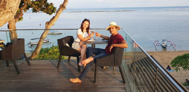 Marinela and I enjoying cocktails during sunset at the Tree Bar at Maya