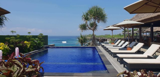 The outdoor pool overlooking the Indian Ocean