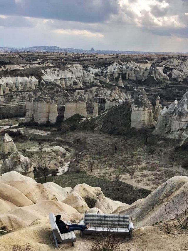 Me enjoying the view of the Love Valley while resting my butt on a sofa