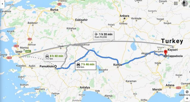 Various ways of travelling from Pamukkale to Cappadocia