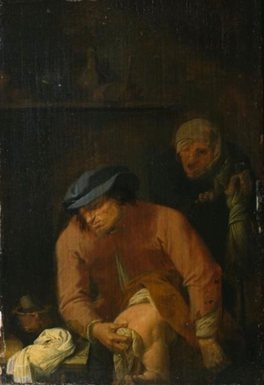 Dad cleaning the ass of his child, painting from ~1630
