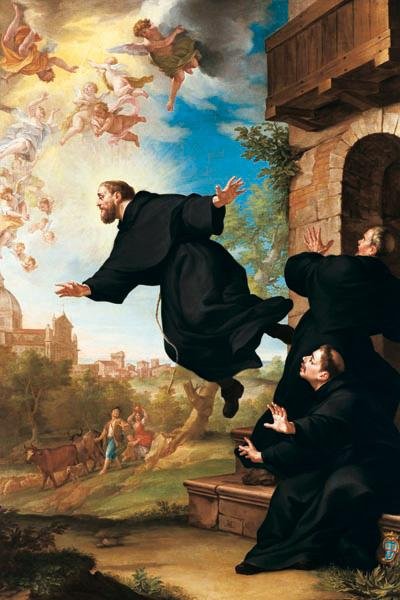 San Giuseppe da Copertino si eleva in volo alla vista della Basilica di Loreto