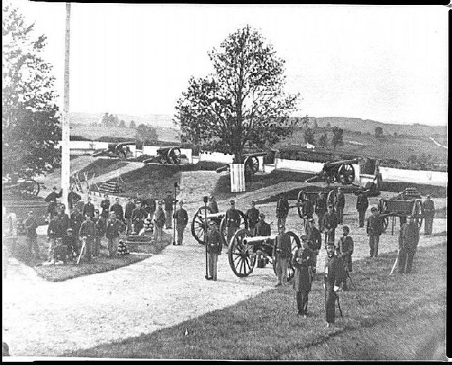 Officers and men of Company F, 3rd Massachusetts Heavy Artillery, in Fort Stevens, 1864
