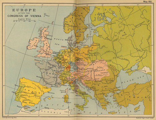 Map of Europe after the Congress of Vienna