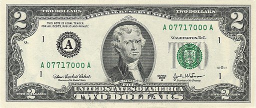US $2 bill obverse series 2003 A