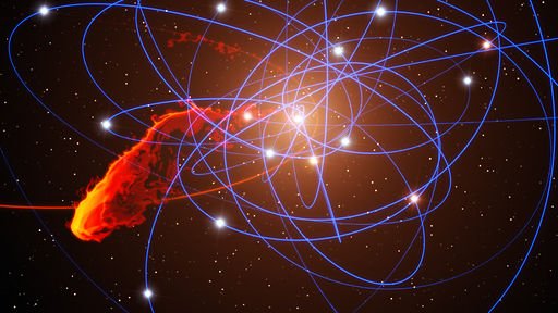 A simulation of how a gas cloud that has been observed approaching the supermassive black hole at the centre of the galaxy