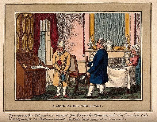 A doctor and his patient talking at cross purposes. Coloured Wellcome V0010950