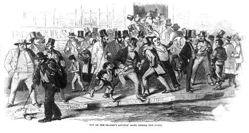 Run on the Seamen's Savings' Bank during the Panic of 1857. Public domain.