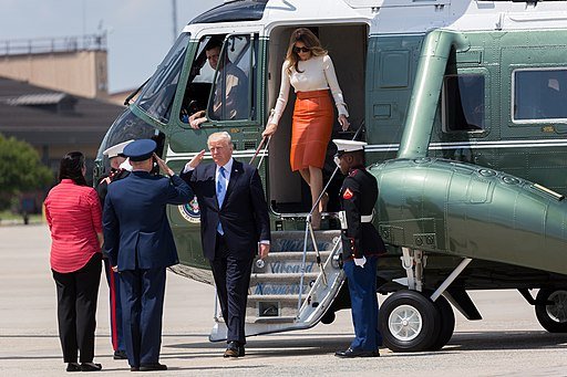 Donald and Melania Trump arrive aboard Marine One to Joint Base Andrews, MD, May 2017