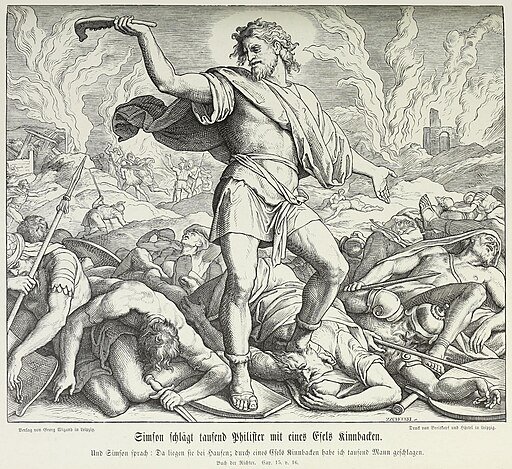 An engraving of Samson after slaying a thousand Philistines with the jawbone of an ass. Artist: Julius Schnorr von Carolsfeld; engraver: Z. Scheckel. Published in ''Die Bibel in Bildern'' (1860) (plate 80).