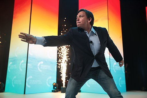 Florida governor Ron DeSantis brings his campy lounge act to the 2021 Student Action Summit hosted by Turning Point USA. Photo by Gage Skidmore. Creative Commons Attribution-Share Alike 2.0 Generic license. 
