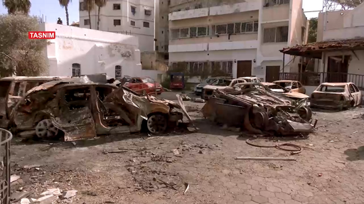 Al-Ahli Arab Hospital in Gaza City in the aftermath of being hit with a projectile on 17 October 2023 during the Israel-Hamas war. Tasnim News Agency. Creative Commons Attribution 4.0 International license.