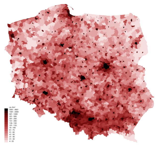 Gęstość zaludnienia w Polsce
