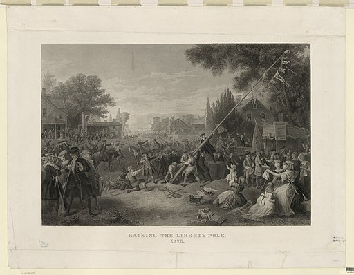 "Raising the liberty pole," 1776 / painted by F.A. Chapman; engraved by John C. McRae. Public domain.