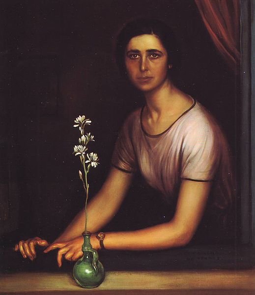 Archivo:Julio Romero 1927 Mujer en la ventana con nardo.JPG