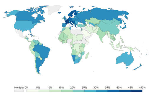 Total revenue from social contributions, direct and indirect taxes given as share of GDP in 2017. Our World in Data. Creative Commons Attribution 4.0 International license.