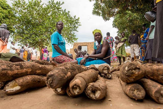 Woman in the market selling cassava