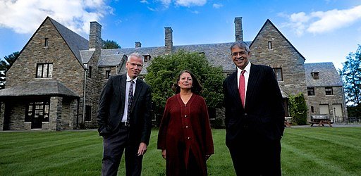 Martin Kulldorff, Sunetra Gupta, and Jay Bhattacharya at the American Institute for Economic Research, Great Barrington, Massachusetts. Photo by Taleed Brown. Creative Commons Attribution 4.0 International license.