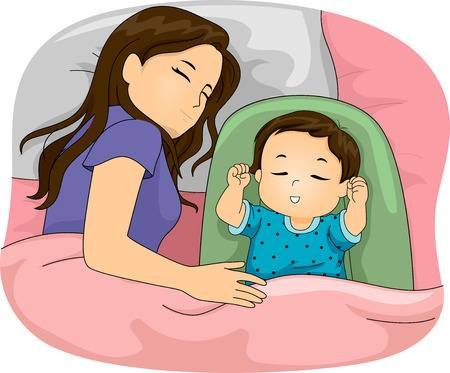 Ilustración con una mamá y su hija durmiendo Foto de archivo - 32986158