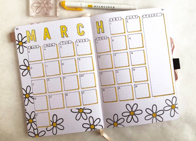 Archer and Olive Plan With Me: March Dot Grid Journal Spread 