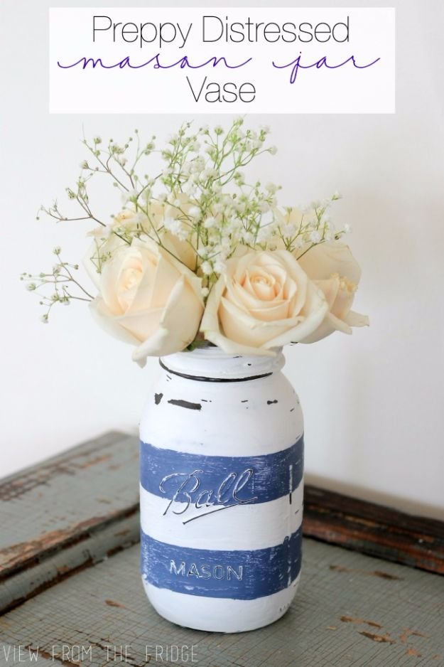 Country Crafts to Make And Sell - Preppy Distressed Mason Jar Vase - Easy DIY Home Decor and Rustic Craft Ideas - Step by Step Farmhouse Decor To Make and Sell on Etsy and at Craft Fairs - Tutorials and Instructions for Creative Ways to Make Money - Best Vintage Farmhouse DIY For Living Room, Bedroom, Walls and Gifts http://diyjoy.com/country-crafts-to-make-and-sell