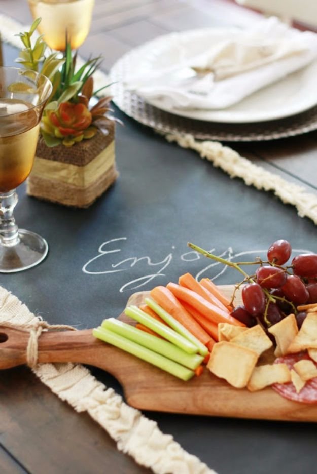 Best Crafts for Fall - Chalkboard Runner And Fall Table - DIY Mason Jar Ideas, Dollar Store Crafts, Rustic Pumpkin Ideas, Wreaths, Candles and Wall Art, Centerpieces, Wedding Decorations, Homemade Gifts, Craft Projects with Leaves, Flowers and Burlap, Painted Art, Candles and Luminaries for Cool Home Decor - Quick and Easy Projects With Step by Step Tutorials and Instructions http://diyjoy.com/best-crafts-for-fall