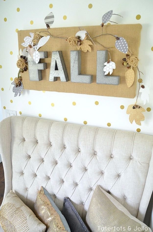 Best Crafts for Fall - Fall Burlap And Metal Letter Wall Hanging - DIY Mason Jar Ideas, Dollar Store Crafts, Rustic Pumpkin Ideas, Wreaths, Candles and Wall Art, Centerpieces, Wedding Decorations, Homemade Gifts, Craft Projects with Leaves, Flowers and Burlap, Painted Art, Candles and Luminaries for Cool Home Decor - Quick and Easy Projects With Step by Step Tutorials and Instructions http://diyjoy.com/best-crafts-for-fall
