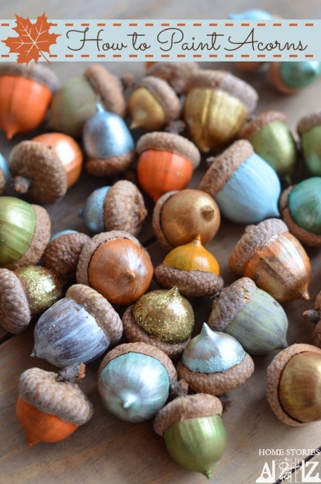 Best Crafts for Fall - Painted Acorns - DIY Mason Jar Ideas, Dollar Store Crafts, Rustic Pumpkin Ideas, Wreaths, Candles and Wall Art, Centerpieces, Wedding Decorations, Homemade Gifts, Craft Projects with Leaves, Flowers and Burlap, Painted Art, Candles and Luminaries for Cool Home Decor - Quick and Easy Projects With Step by Step Tutorials and Instructions http://diyjoy.com/best-crafts-for-fall