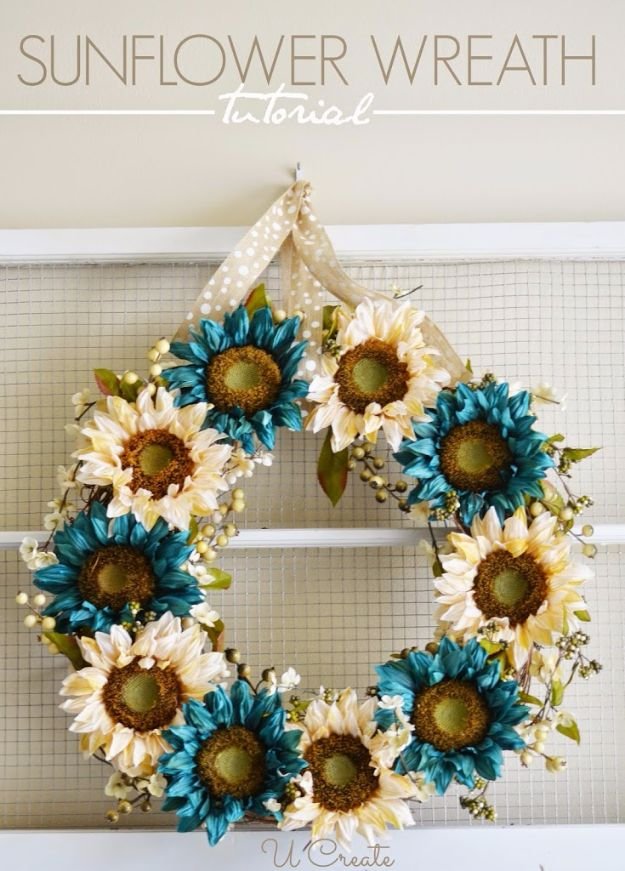 Best Crafts for Fall - Sunflower Wreath - DIY Mason Jar Ideas, Dollar Store Crafts, Rustic Pumpkin Ideas, Wreaths, Candles and Wall Art, Centerpieces, Wedding Decorations, Homemade Gifts, Craft Projects with Leaves, Flowers and Burlap, Painted Art, Candles and Luminaries for Cool Home Decor - Quick and Easy Projects With Step by Step Tutorials and Instructions http://diyjoy.com/best-crafts-for-fall