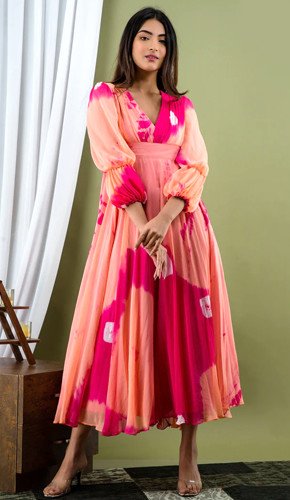 Peach and Pink Tie Dye Maxi Dress