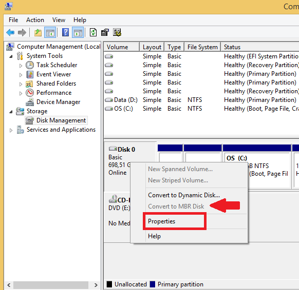 Cách 2: Kiểm tra bằng Disk management