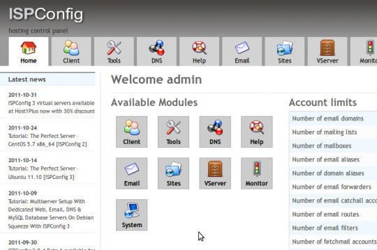 ISPConfig control panel